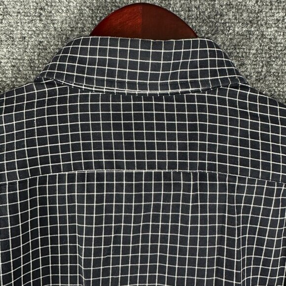 Polo Golf Shirt Mens Medium Lofting Button Up Navy Blue White Cotton Long Sleeve - Picture 8 of 8